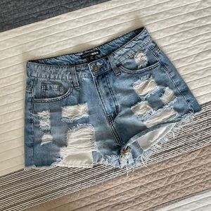Fashion Nova High Waist Denim Shorts - Medium Blue Wash SZ 2